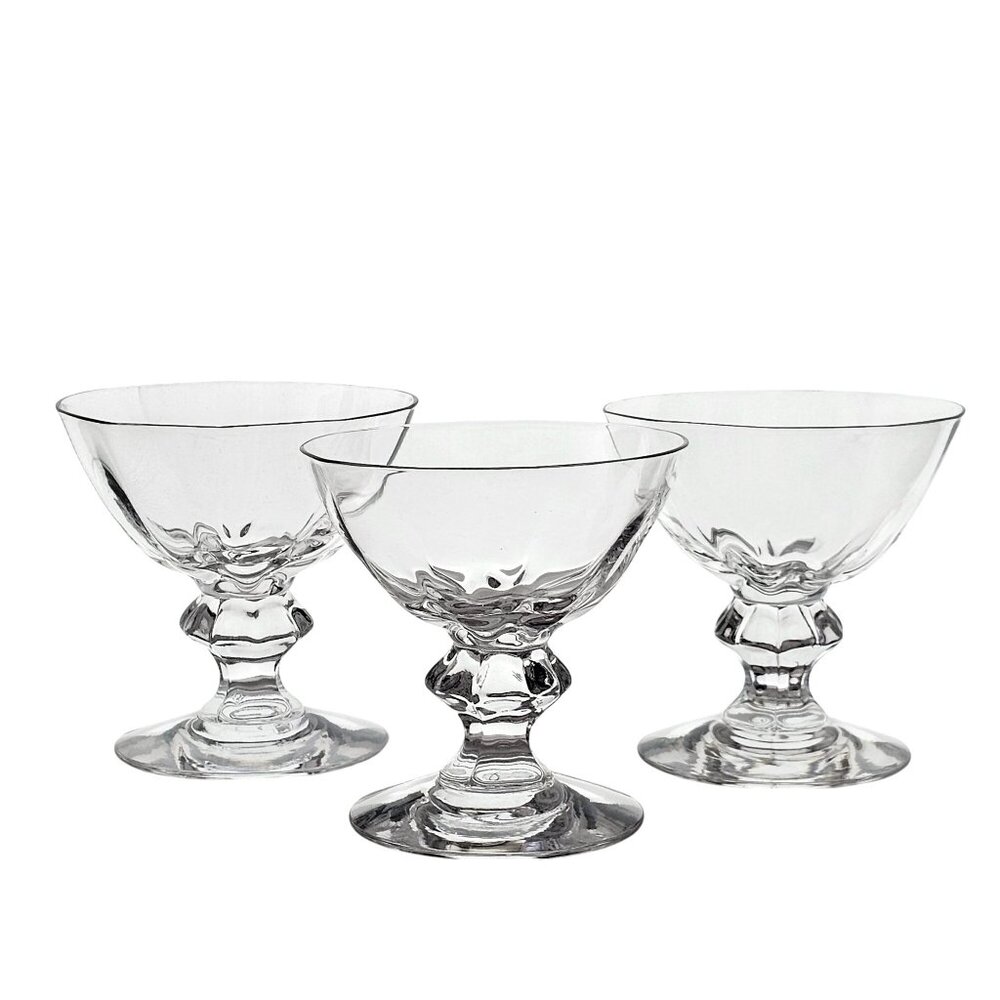 3 Heisey Crystolite Champagne Coupes 4" crystal vtg 1950s wedding toasting